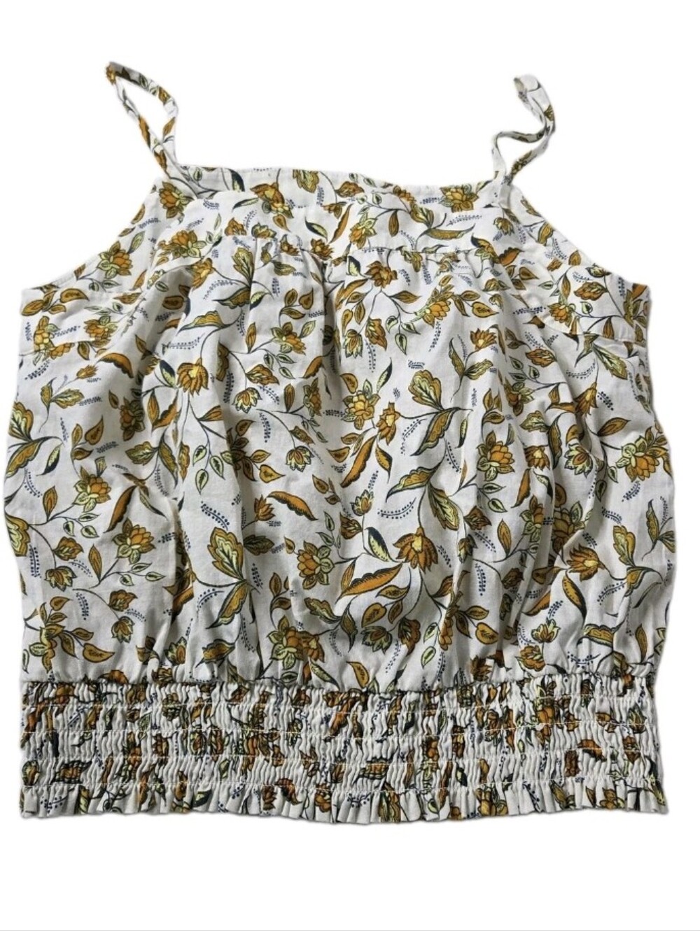 LOFT M Women’s White Floral Smocked Cropped Tank Top